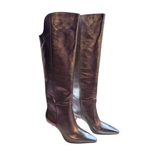 NWT Gult Gaia Jasmin Silver Metallic Leather Knee High Boots Size 37.5 W/Box